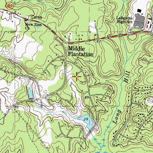 Topographic Map of Middle Plantation, VA