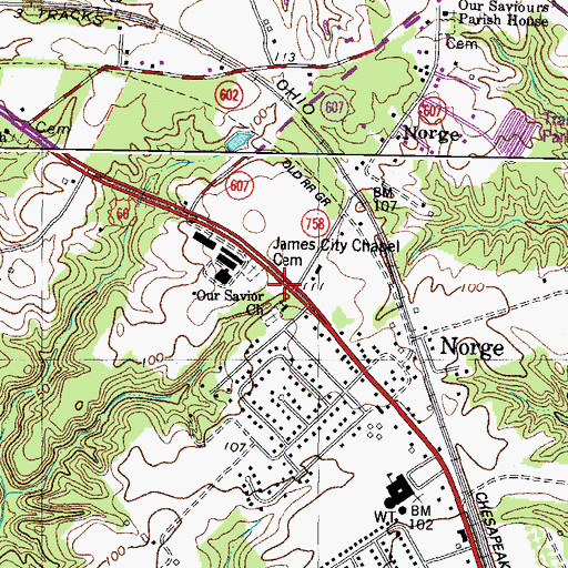 Topographic Map of Norge Post Office, VA