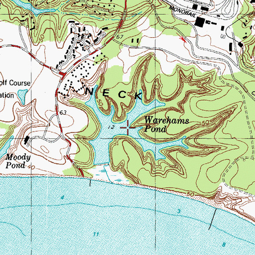 Topographic Map of Warehams Pond, VA