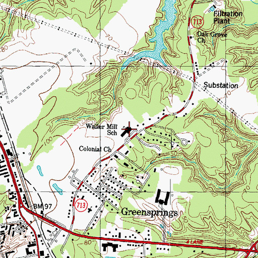 Topographic Map of Waller Mill Elementary School, VA