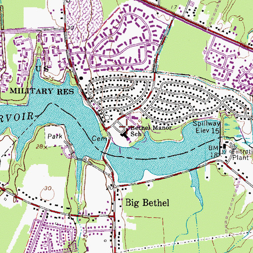 Topographic Map of Bethel Manor Elementary School, VA
