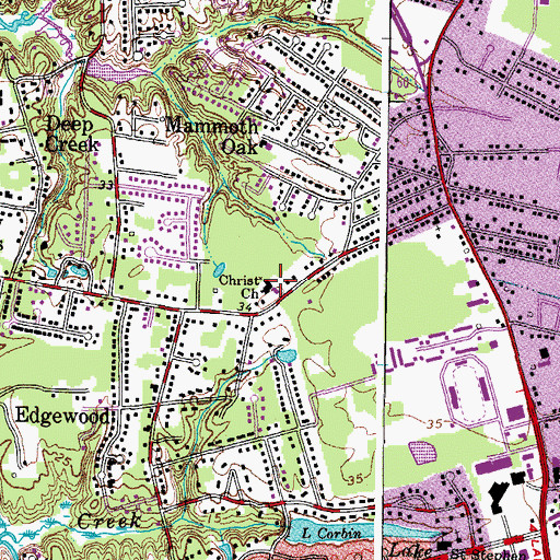 Topographic Map of Christ Church, VA