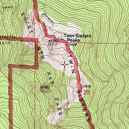 Topographic Map of Twin Sisters Mountain, CO