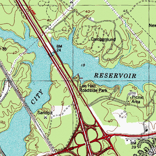 Topographic Map of Lee Hall Roadside Park, VA