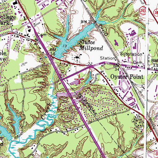 Topographic Map of Oyster Point Plaza Shopping Center, VA