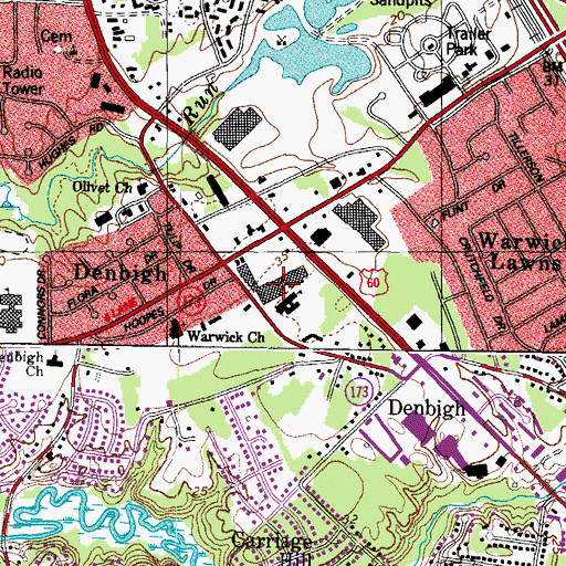 Topographic Map of Warwick-Denbigh Shopping Center, VA