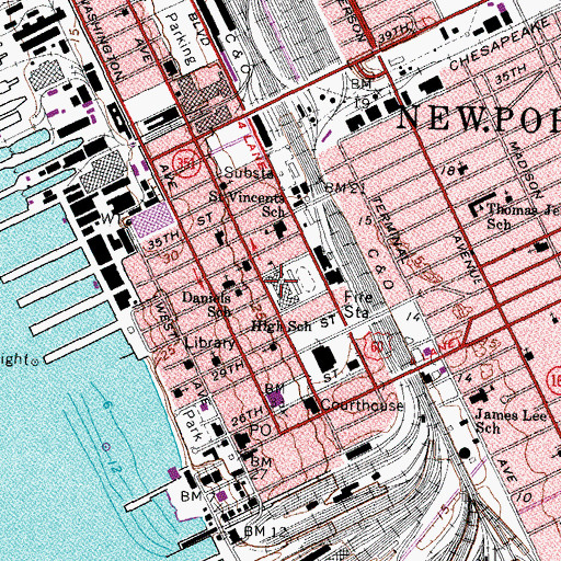 Topographic Map of Newport News High School, VA
