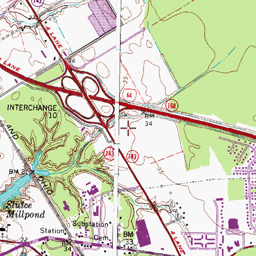 Topographic Map of Patrick Henry Mall Shopping Center, VA