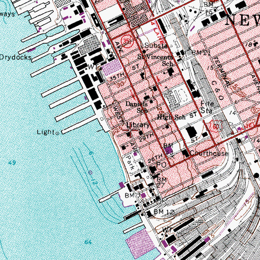 Topographic Map of West Avenue Branch Newport News Public Library, VA