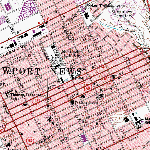Topographic Map of Whittaker Memorial Hospital, VA