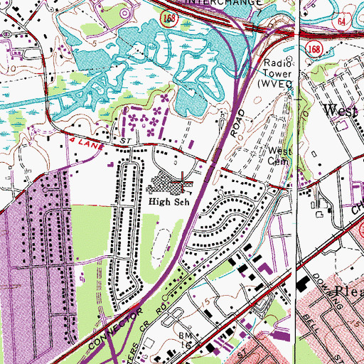 Topographic Map of Hampton High School, VA