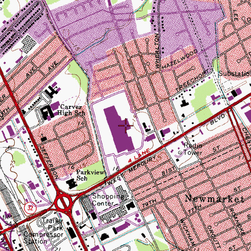 Topographic Map of Newmarket North Shopping Center, VA