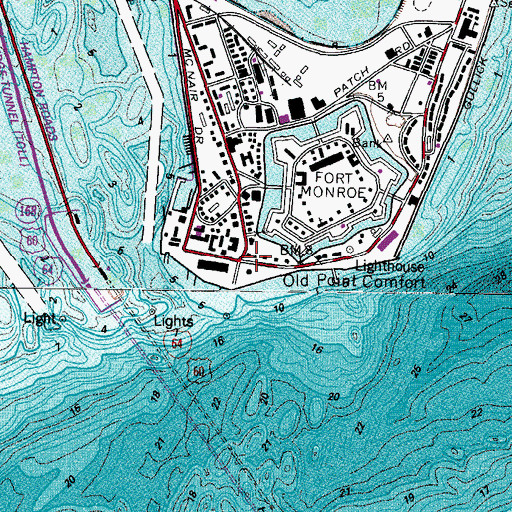 Topographic Map of Fort Monroe Station Hampton Post Office, VA
