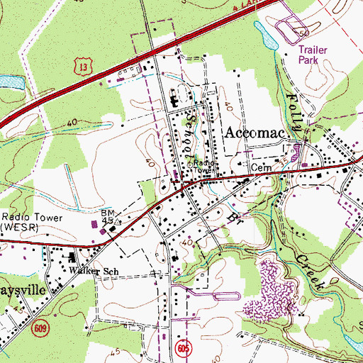 Topographic Map of Accomack County Courthouse, VA