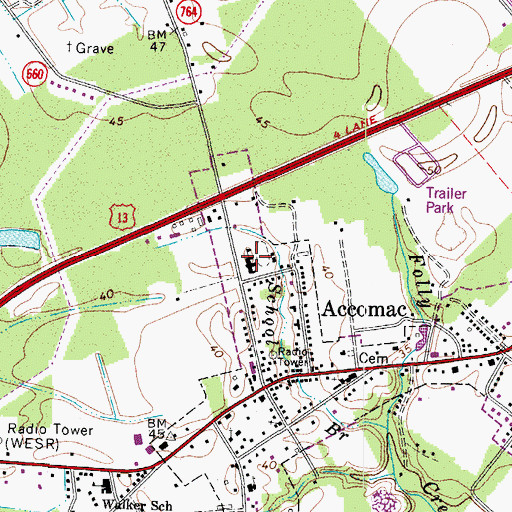 Topographic Map of Accomac Elementary School, VA