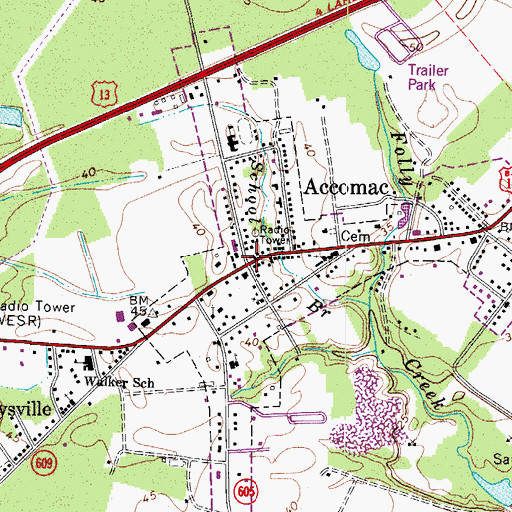 Topographic Map of Accomac Historic District, VA