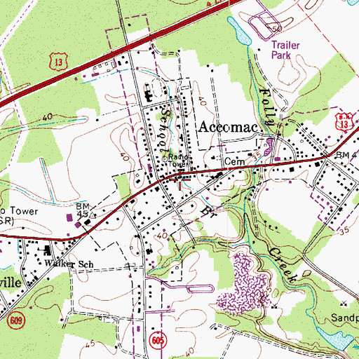 Topographic Map of Accomac Post Office, VA