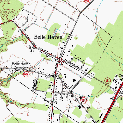 Topographic Map of Belle Haven Post Office, VA