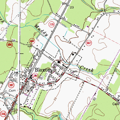 Topographic Map of Bloxom Elementary School, VA