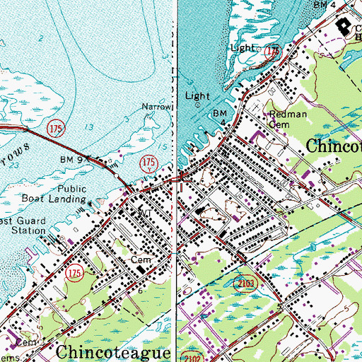 Topographic Map of Chincoteague Island Post Office, VA