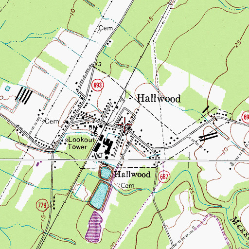 Topographic Map of Hallwood Post Office, VA