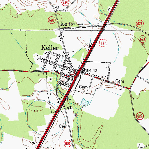 Topographic Map of Keller Post Office, VA