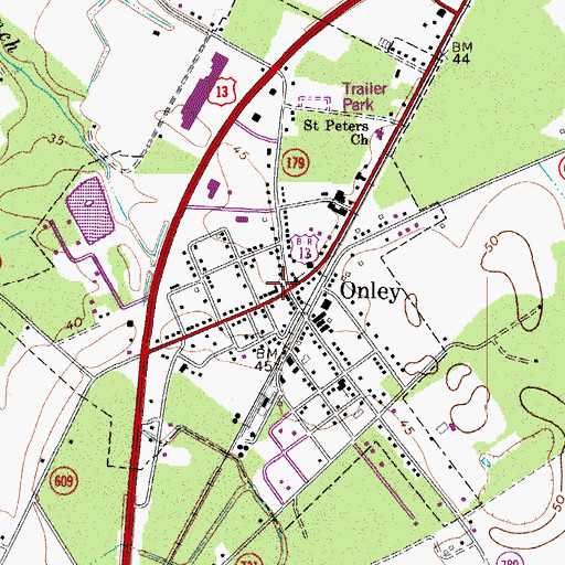 Topographic Map of Onley Post Office, VA