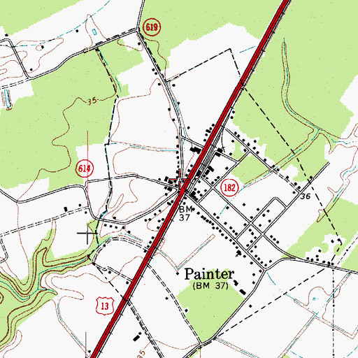 Topographic Map of Painter Post Office, VA