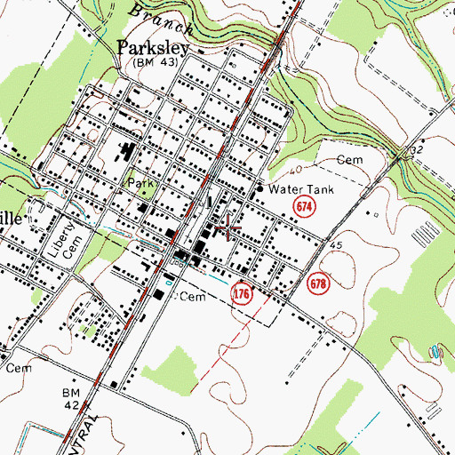Topographic Map of Parksley Post Office, VA