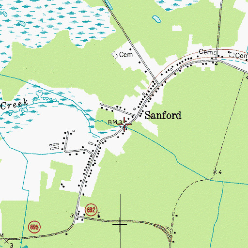 Topographic Map of Sanford Post Office, VA