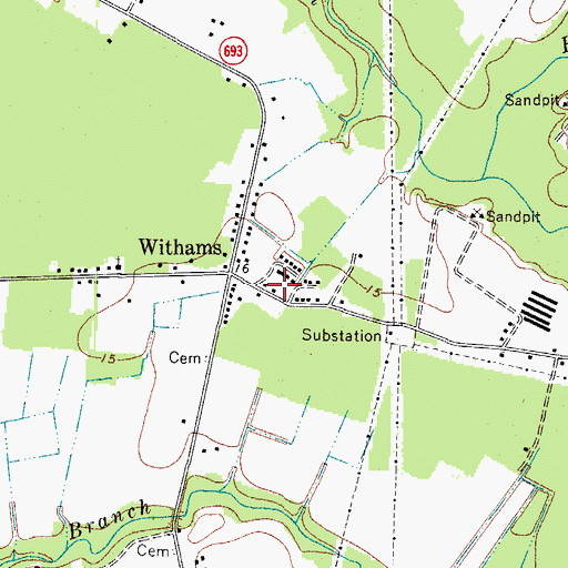Topographic Map of Withams Post Office, VA