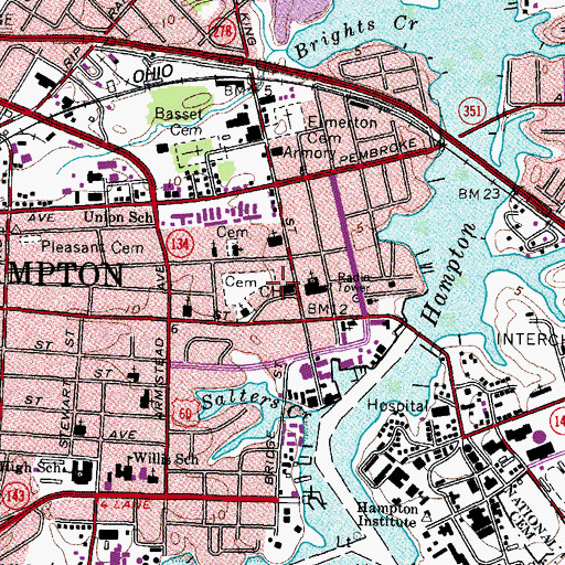 Topographic Map of Hampton City Jail, VA