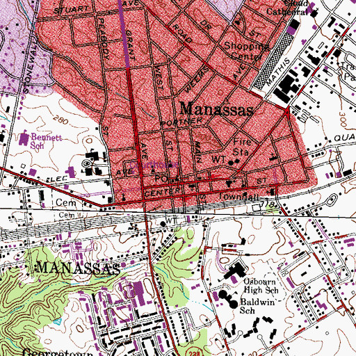Topographic Map of Downtown Manassas Post Office, VA