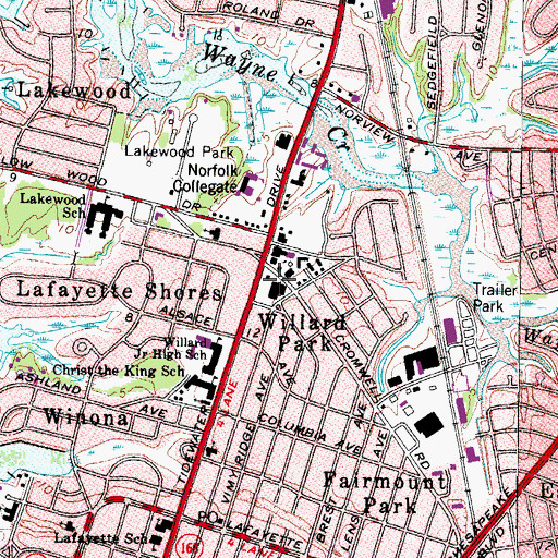 Topographic Map of Lafayette Shores Shopping Center, VA