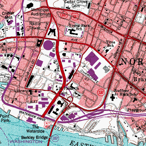 Topographic Map of Downtown Plaza Shopping Center, VA