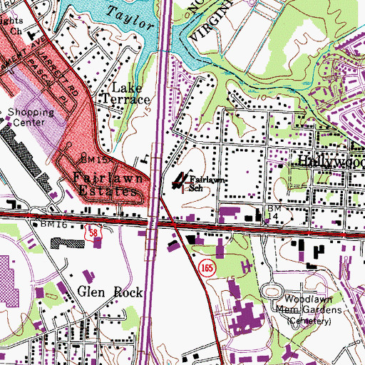 Topographic Map of Fairlawn Elementary School, VA
