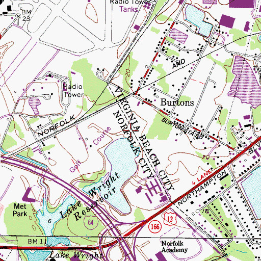 Topographic Map of Lake Wright Golf Course, VA