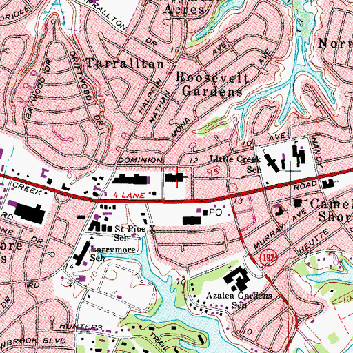Topographic Map of Little Creek Plaza Shopping Center, VA