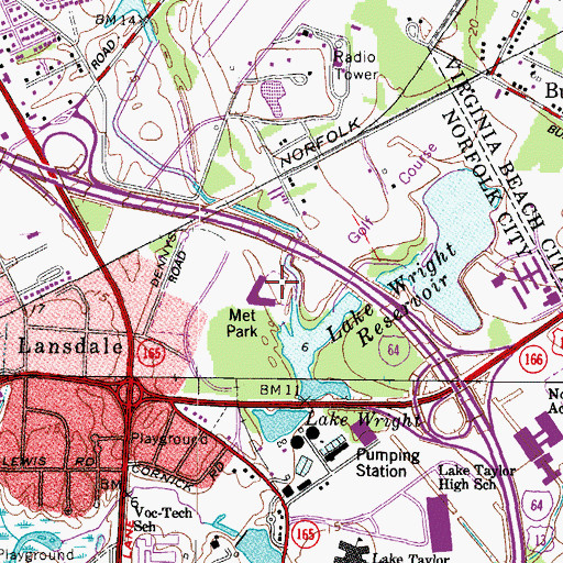 Topographic Map of Metropolitan Municipal Stadium, VA