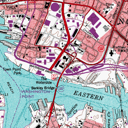 Topographic Map of Norfolk City Hall, VA