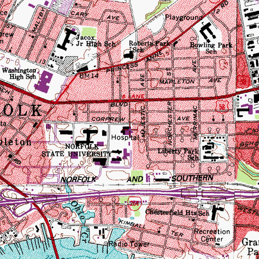 Topographic Map of Norfolk Community Hospital (historical), VA