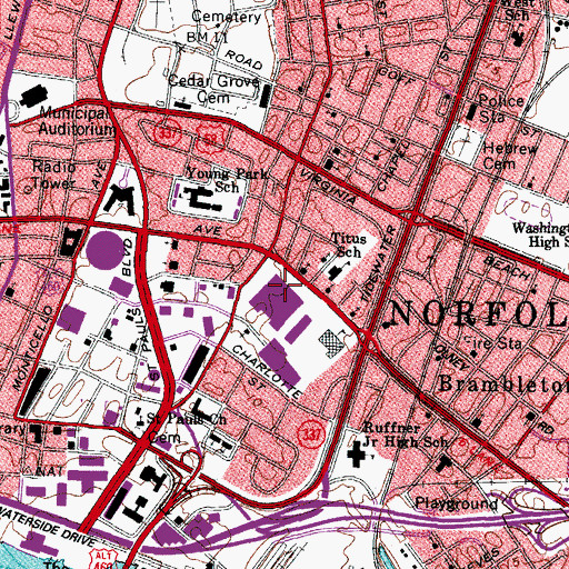 Topographic Map of Norfolk Post Office, VA
