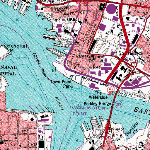 Topographic Map of Town Point Park, VA