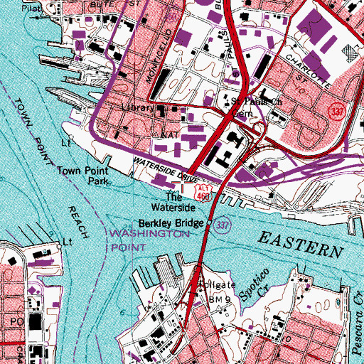 Topographic Map of The Waterside, VA