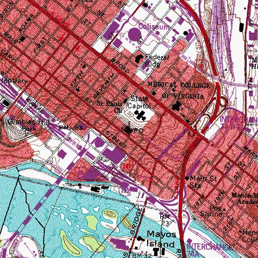 Topographic Map of Capitol Station Richmond Post Office, VA