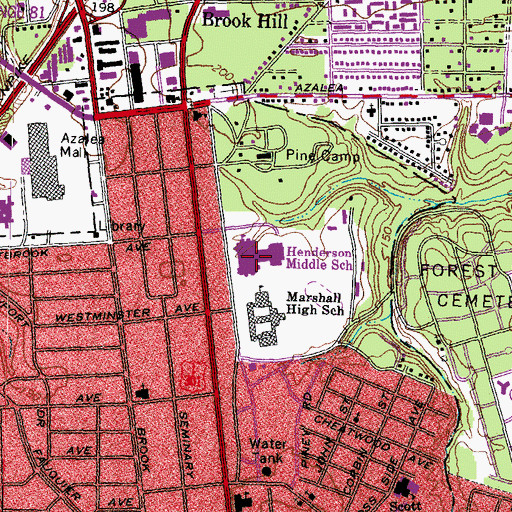 Topographic Map of Thomas H Henderson Middle School, VA