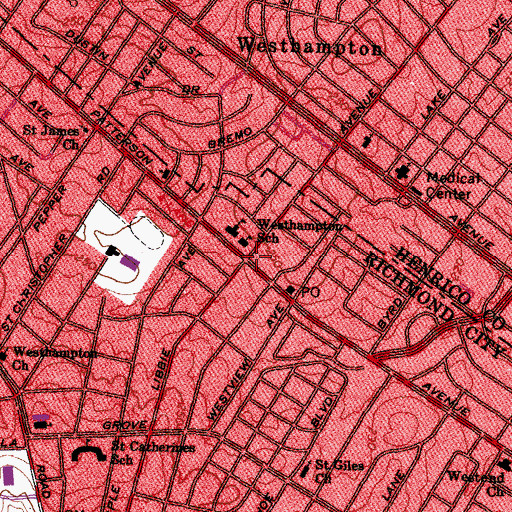 Topographic Map of West End Branch Richmond Public Library, VA