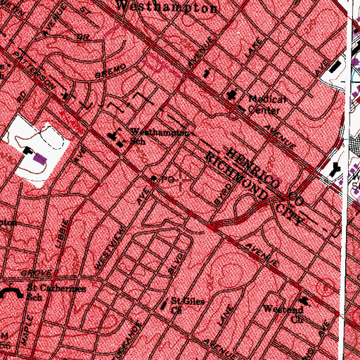 Topographic Map of Westhampton Post Office, VA