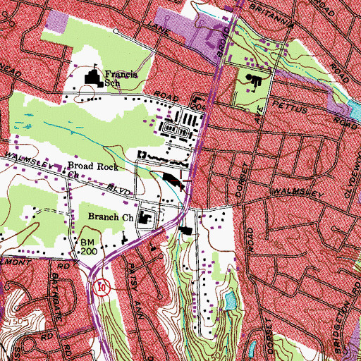 Topographic Map of Branches Shopping Center, VA
