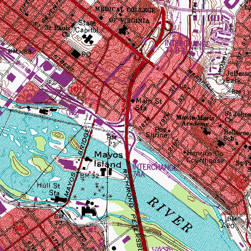 Topographic Map of Interchange 74A, VA